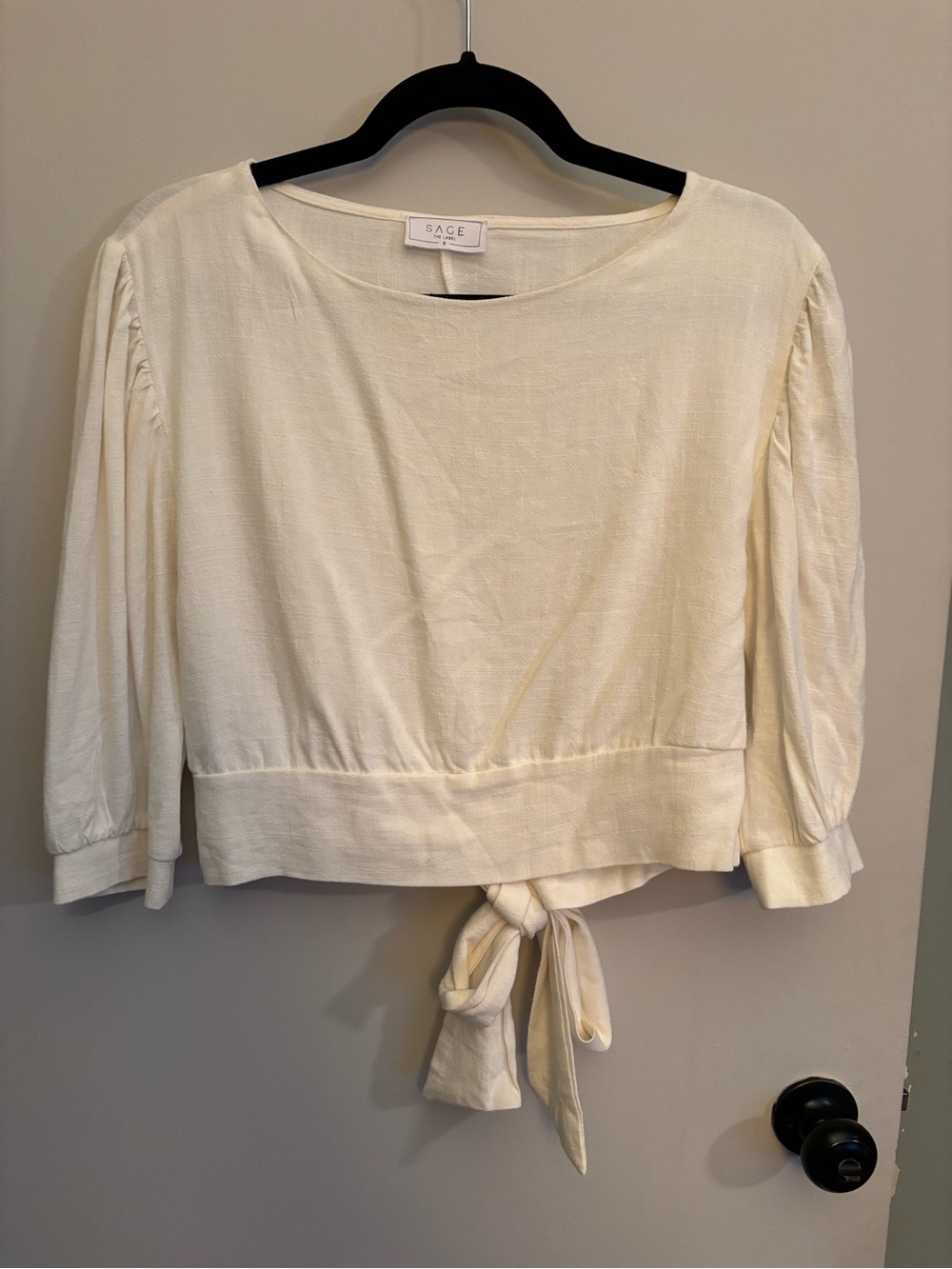Sage The Label Cream Tie-Back Blouse with Three-Quarter Sleeves
